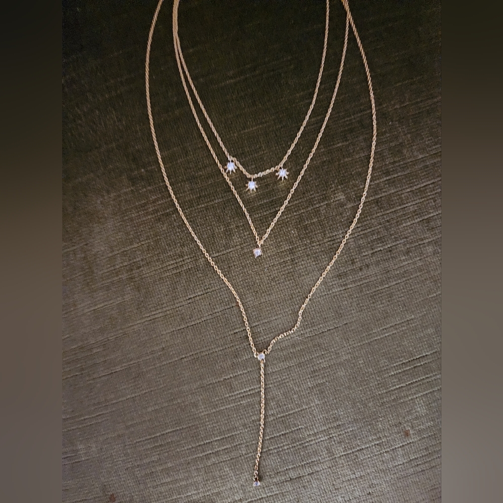 Price Drop STERLING FOREVER TRIPLE LAYER YELLOW GOLDTONE CZ NECKLACE NWOT